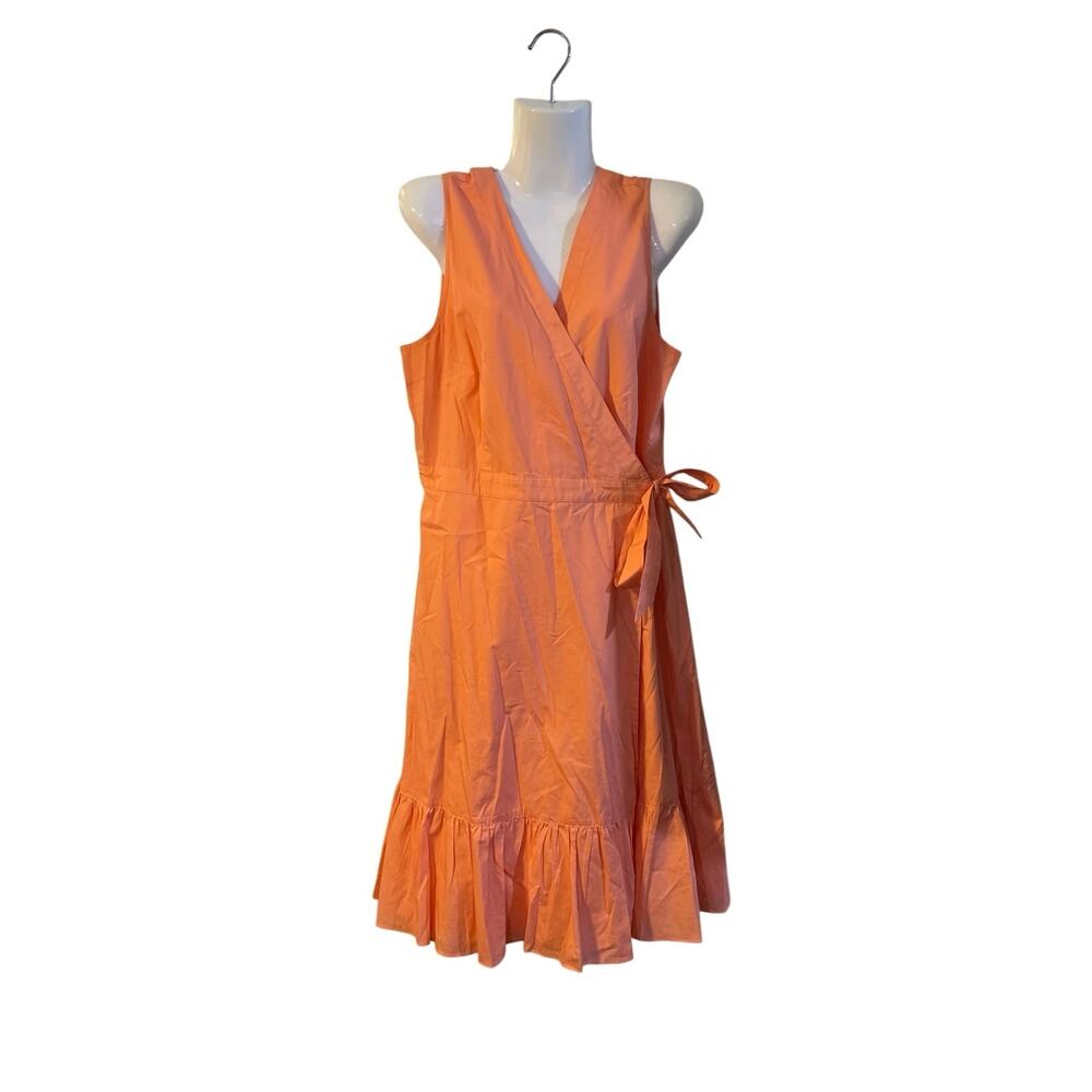 Talbots Sleeveless V-Neck Poplin Wrap Self-Tie Belted Midi Ruffle Dress SZ 12P